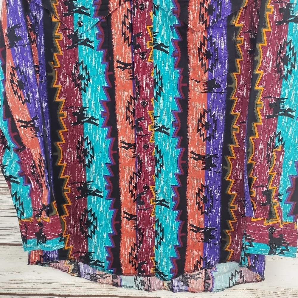 Wrangler Mens 15.5 33 Vtg X-Long Tails Checotah Aztec Southwest Western Shirt - Picture 3 of 9